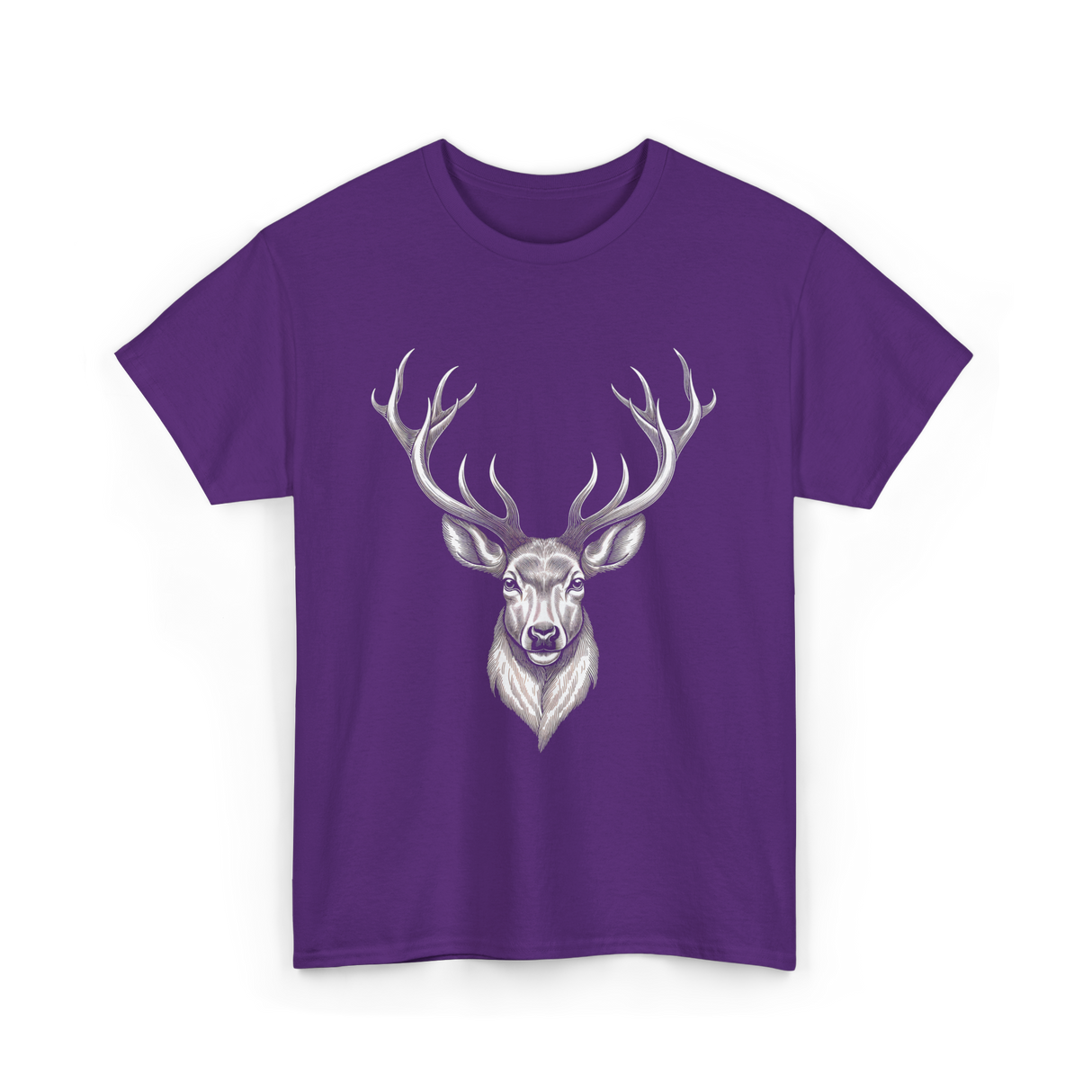 Hand Drawn Buck Deer Antlers Wildlife T-Shirt - Purple