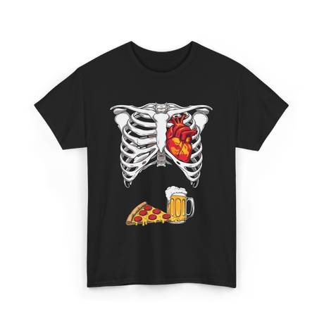 Heart Beer Pizza Skeleton T-Shirt - Black