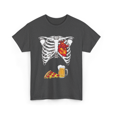 Heart Beer Pizza Skeleton T-Shirt - Dark Heather