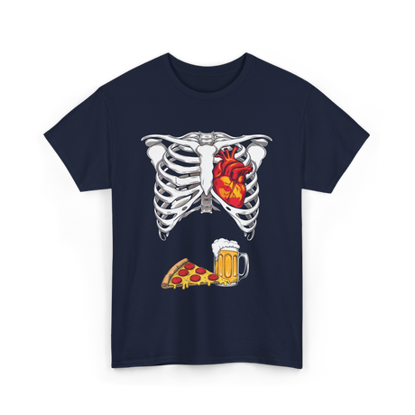 Heart Beer Pizza Skeleton T-Shirt - Navy