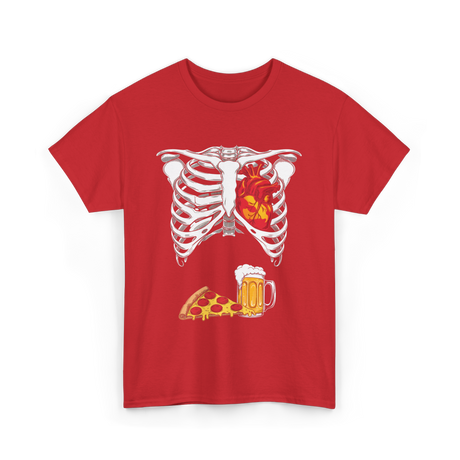 Heart Beer Pizza Skeleton T-Shirt - Red