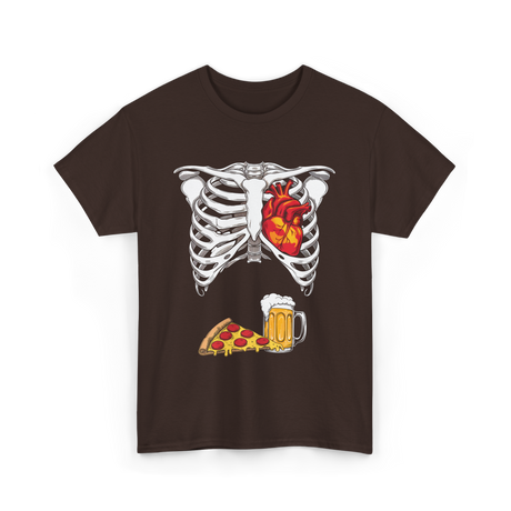 Heart Beer Pizza Skeleton T-Shirt - Dark Chocolate