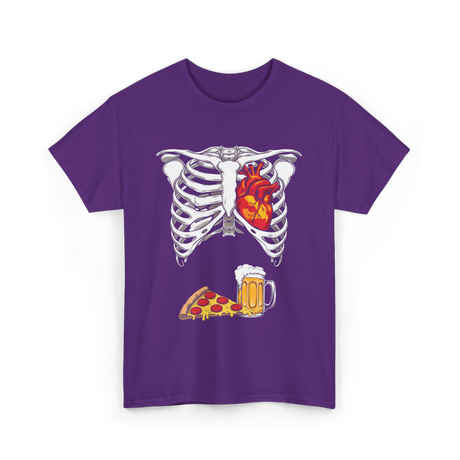 Heart Beer Pizza Skeleton T-Shirt - Purple