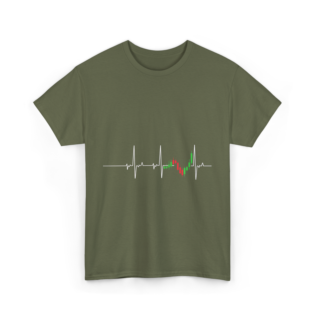Heartbeat EKG Trading Stock Market T-Shirt - Military Green