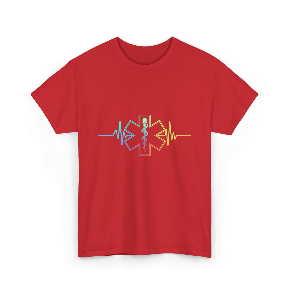 Heartbeat EMT Medical Worker T-Shirt - Red