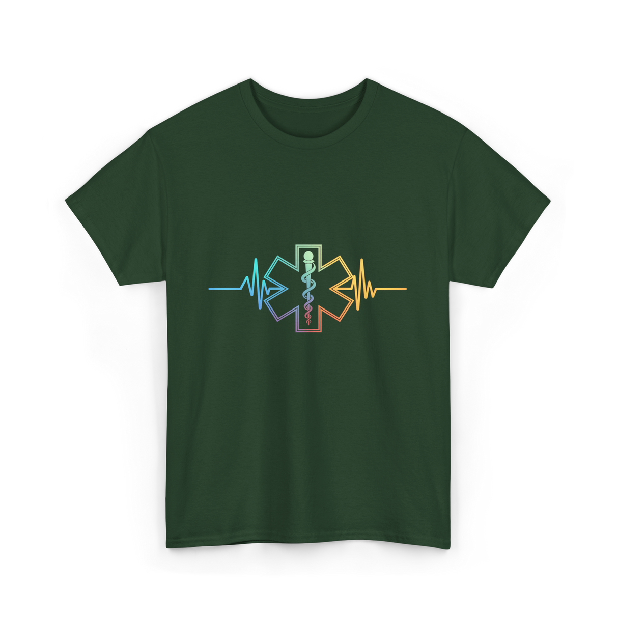 Heartbeat EMT Medical Worker T-Shirt - Forest Green