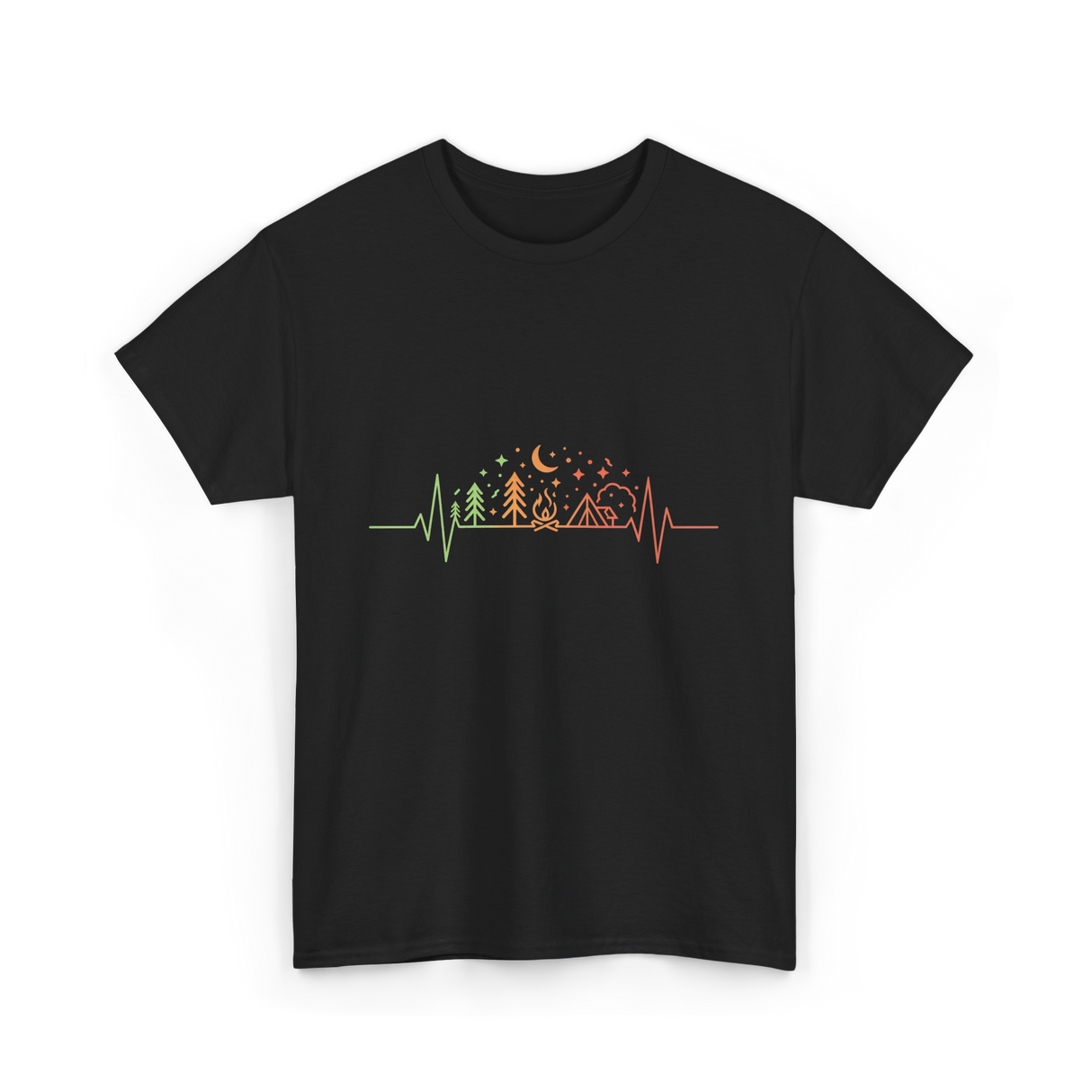 Heartbeat Nature Camping Outdoors T-Shirt - Black