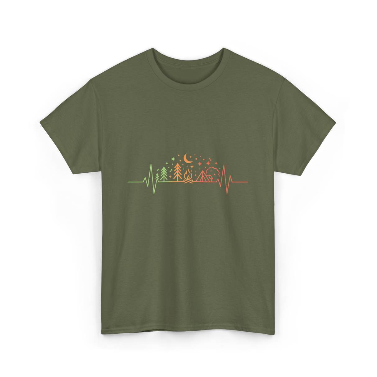 Heartbeat Nature Camping Outdoors T-Shirt - Military Green