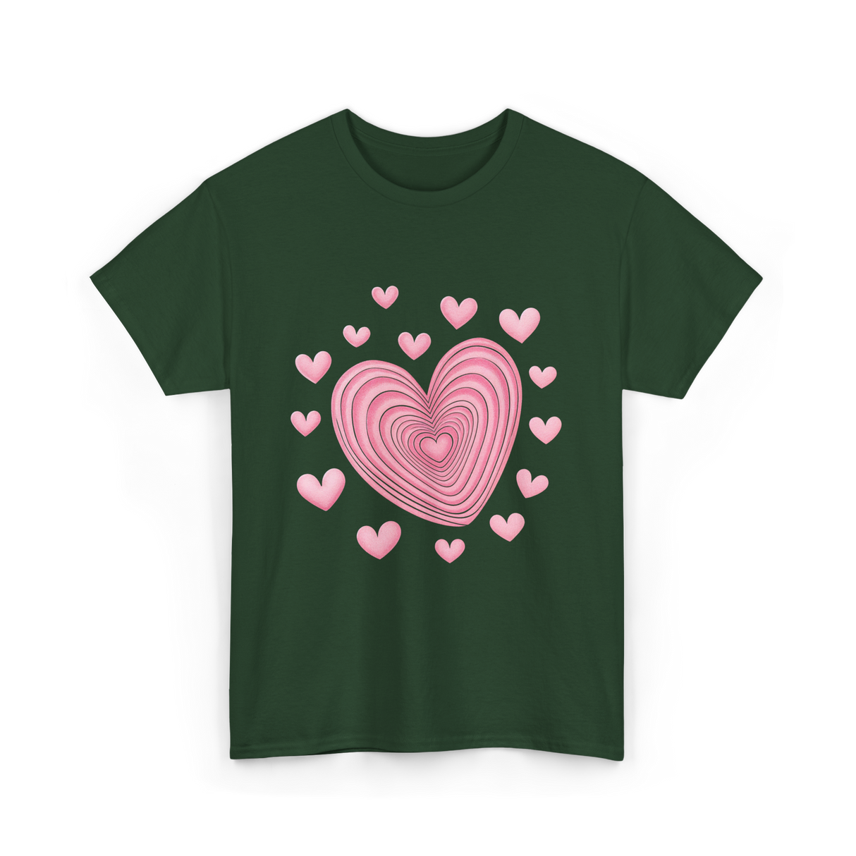 Hearts Kids Valentines Day Love T-Shirt - Forest Green