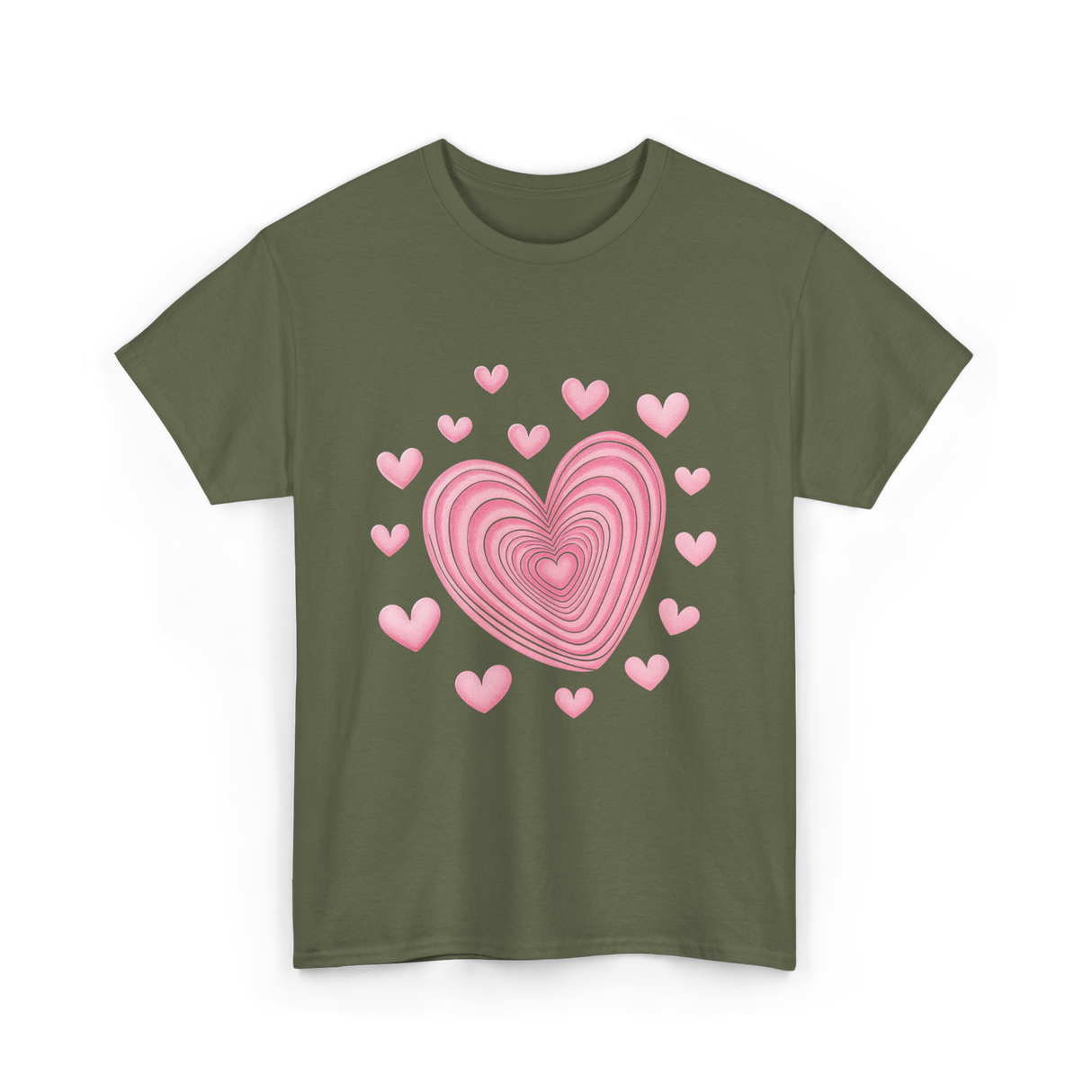 Hearts Kids Valentines Day Love T-Shirt - Military Green