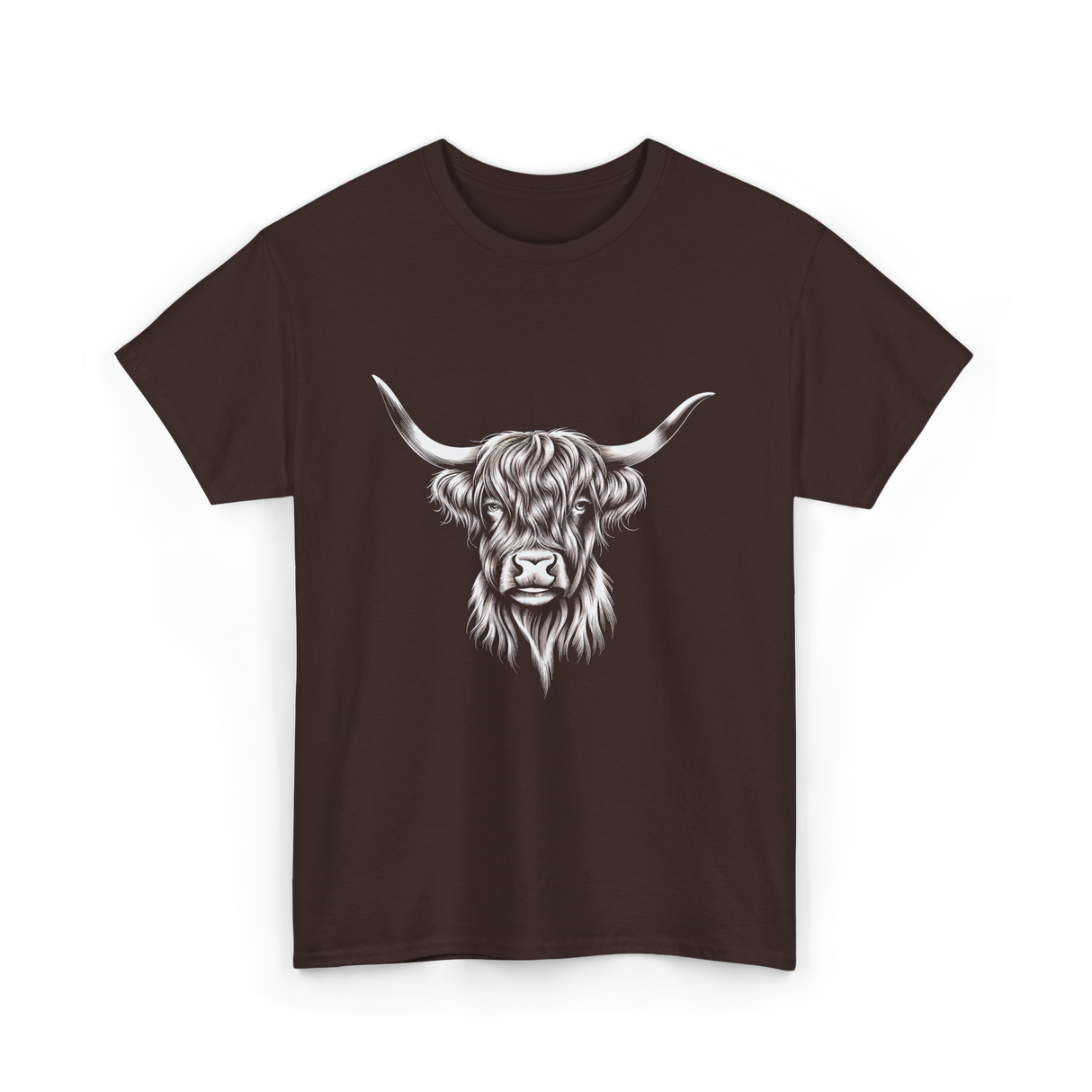 Highland Cow Illustration Cow T-Shirt - Dark Chocolate