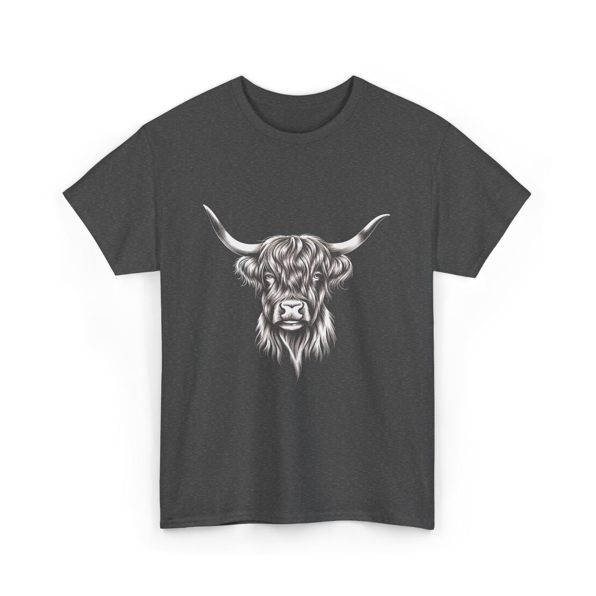 Highland Cow Illustration Cow T-Shirt - Dark Heather