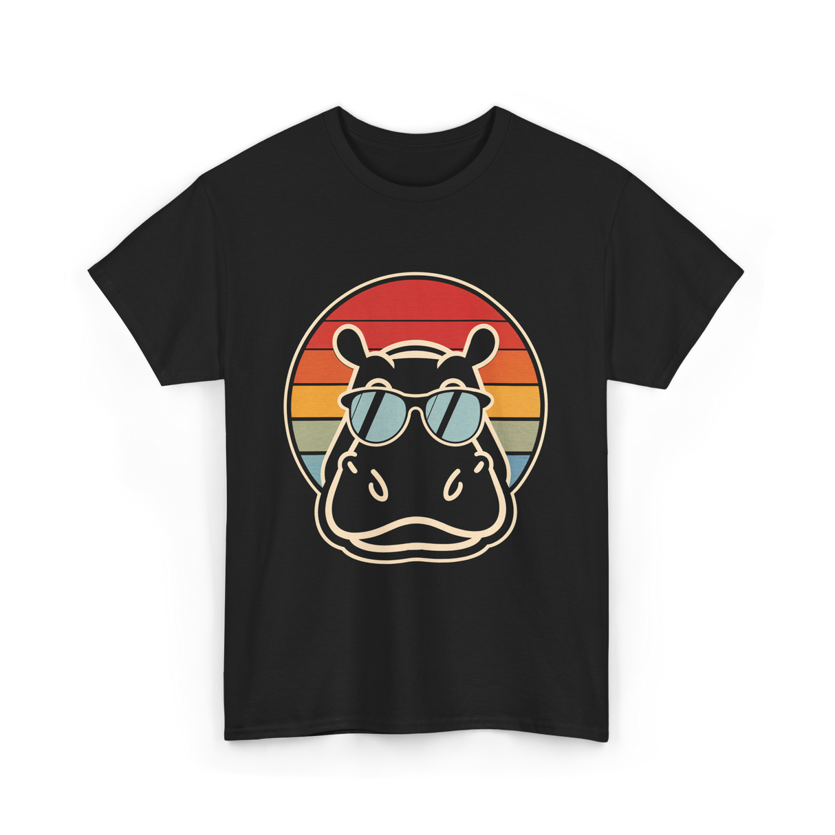 Hippo Sunglasses Retro Hippopotamus T-Shirt - Black