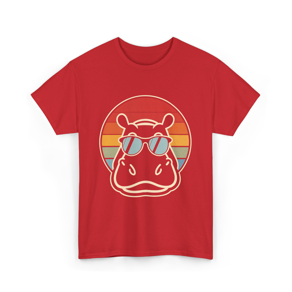 Hippo Sunglasses Retro Hippopotamus T-Shirt - Red