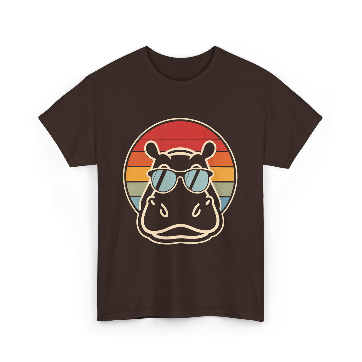 Hippo Sunglasses Retro Hippopotamus T-Shirt - Dark Chocolate
