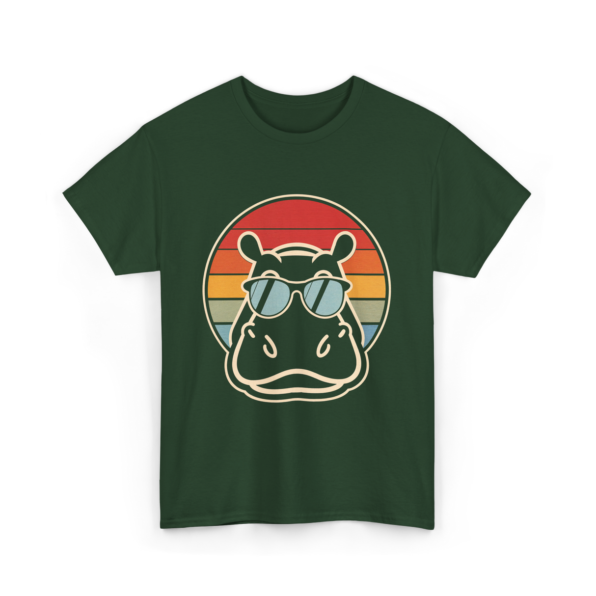 Hippo Sunglasses Retro Hippopotamus T-Shirt - Forest Green