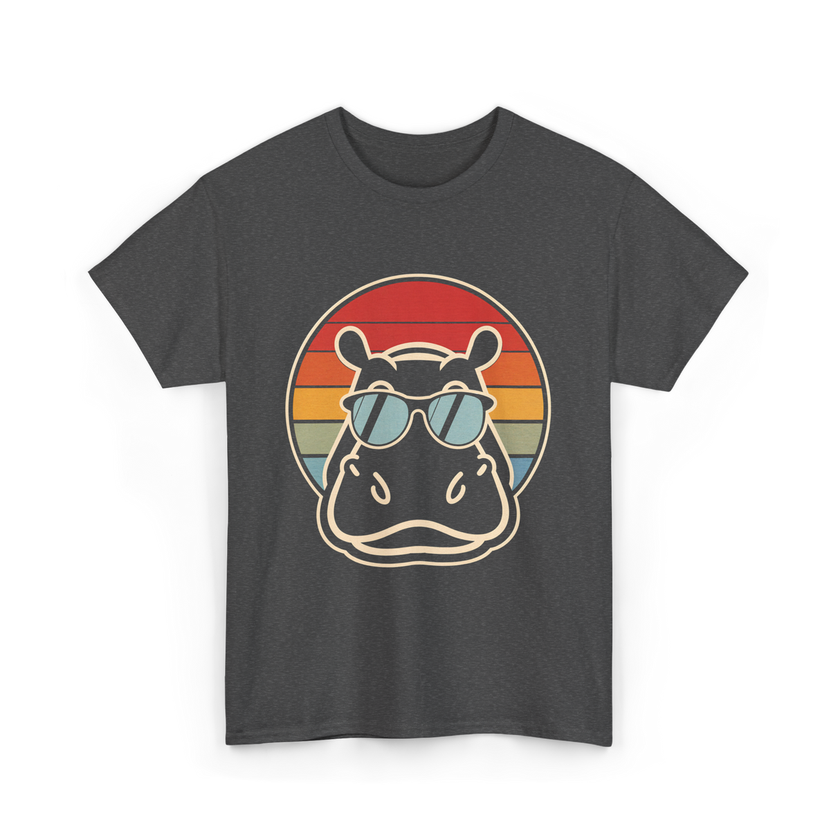 Hippo Sunglasses Retro Hippopotamus T-Shirt - Dark Heather