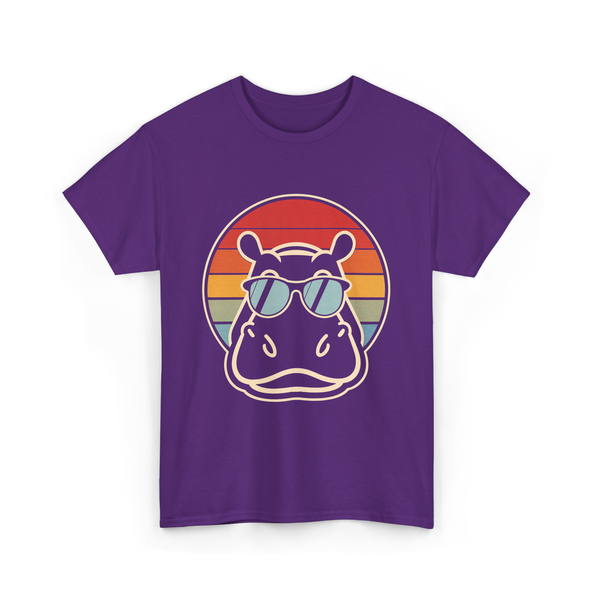 Hippo Sunglasses Retro Hippopotamus T-Shirt - Purple