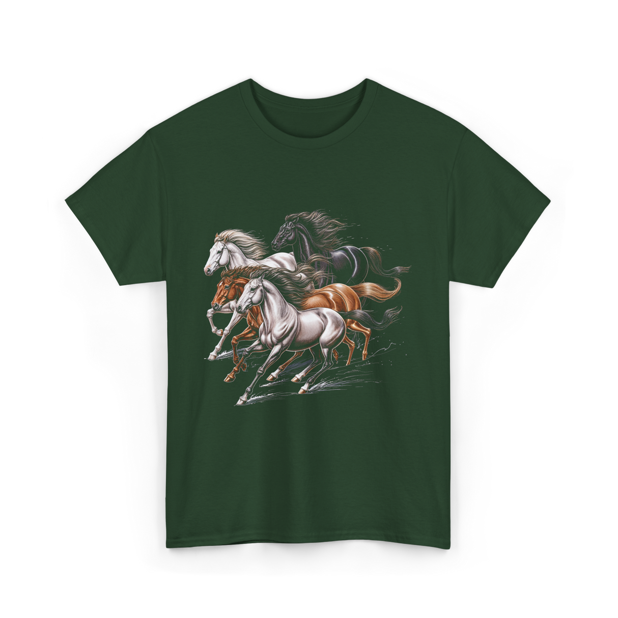 Horses Running Horse Lover T-Shirt - Forest Green