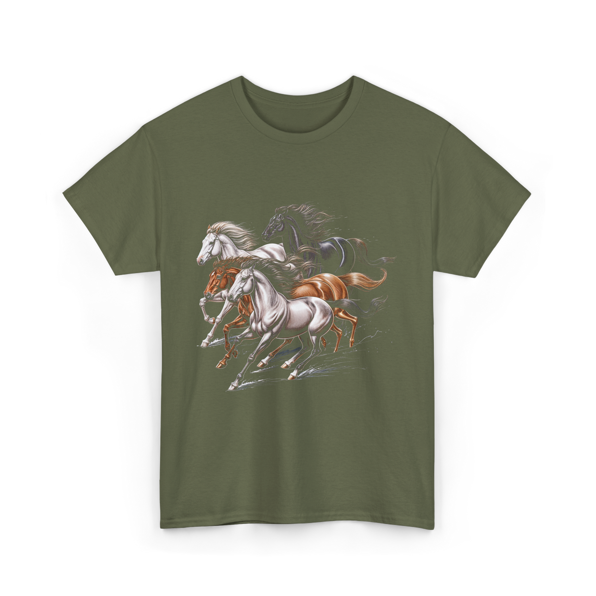 Horses Running Horse Lover T-Shirt - Military Green