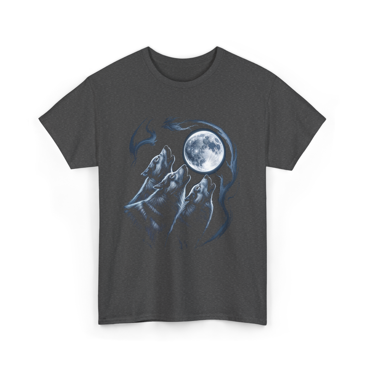 Howling Wolves Moon Wildlife T-Shirt - Dark Heather