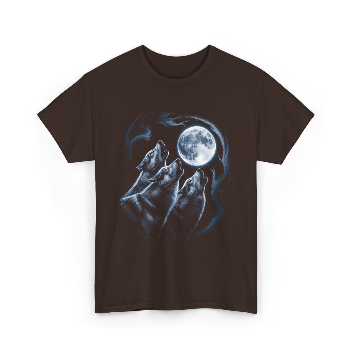 Howling Wolves Moon Wildlife T-Shirt - Dark Chocolate