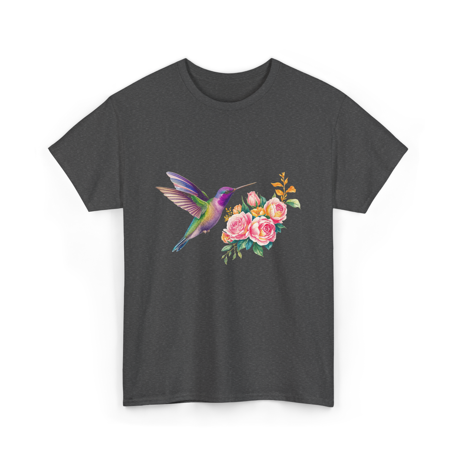 Hummingbird and Flowers Nature T-Shirt - Dark Heather