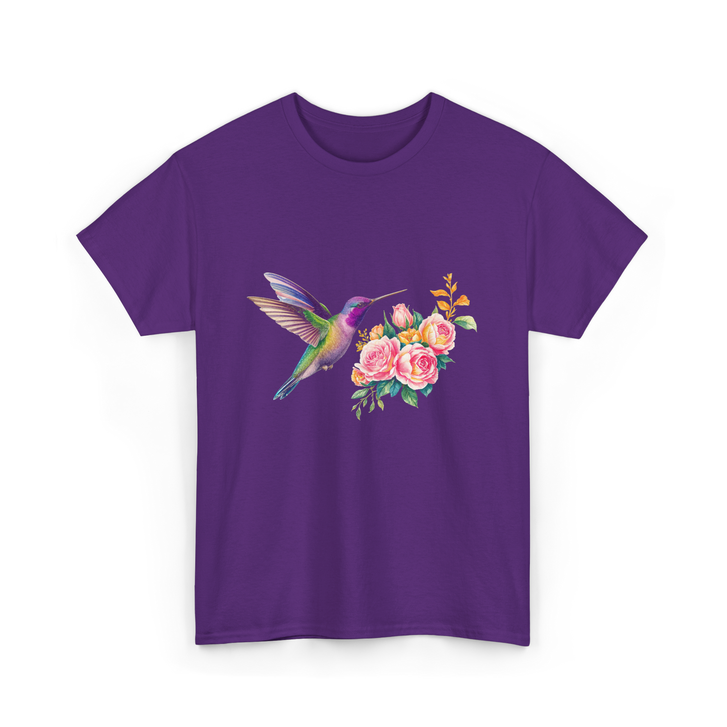 Hummingbird and Flowers Nature T-Shirt - Purple