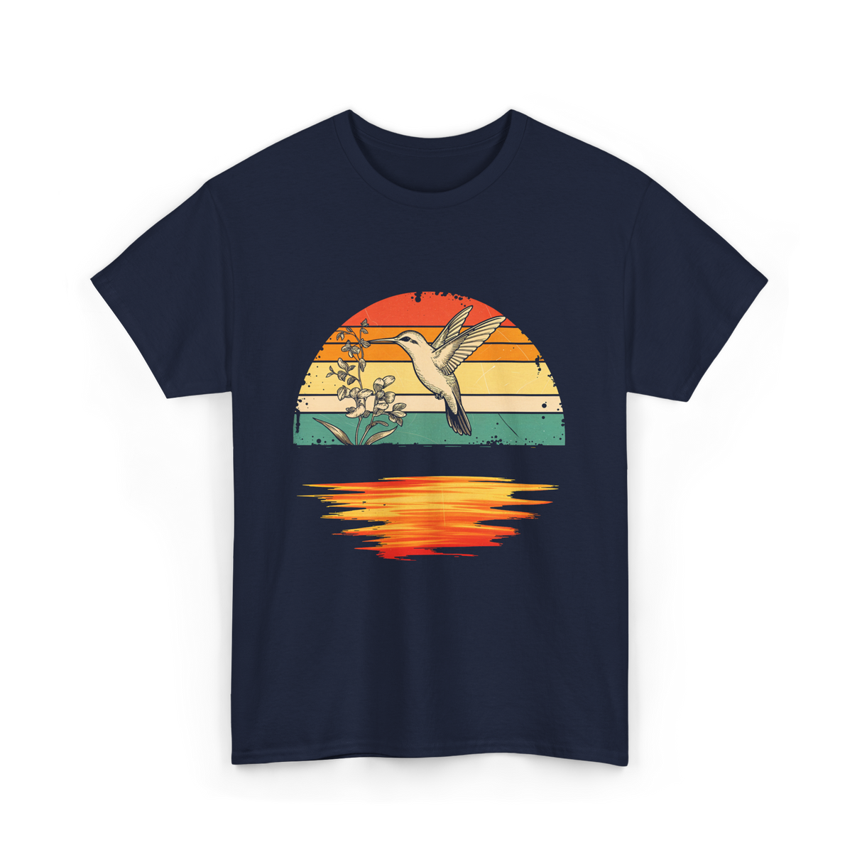Hummingbird Vintage Sunset Hummingbirds T-Shirt - Navy