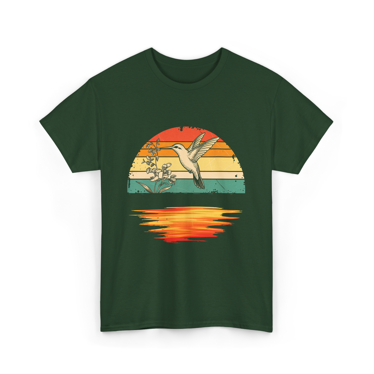 Hummingbird Vintage Sunset Hummingbirds T-Shirt - Forest Green