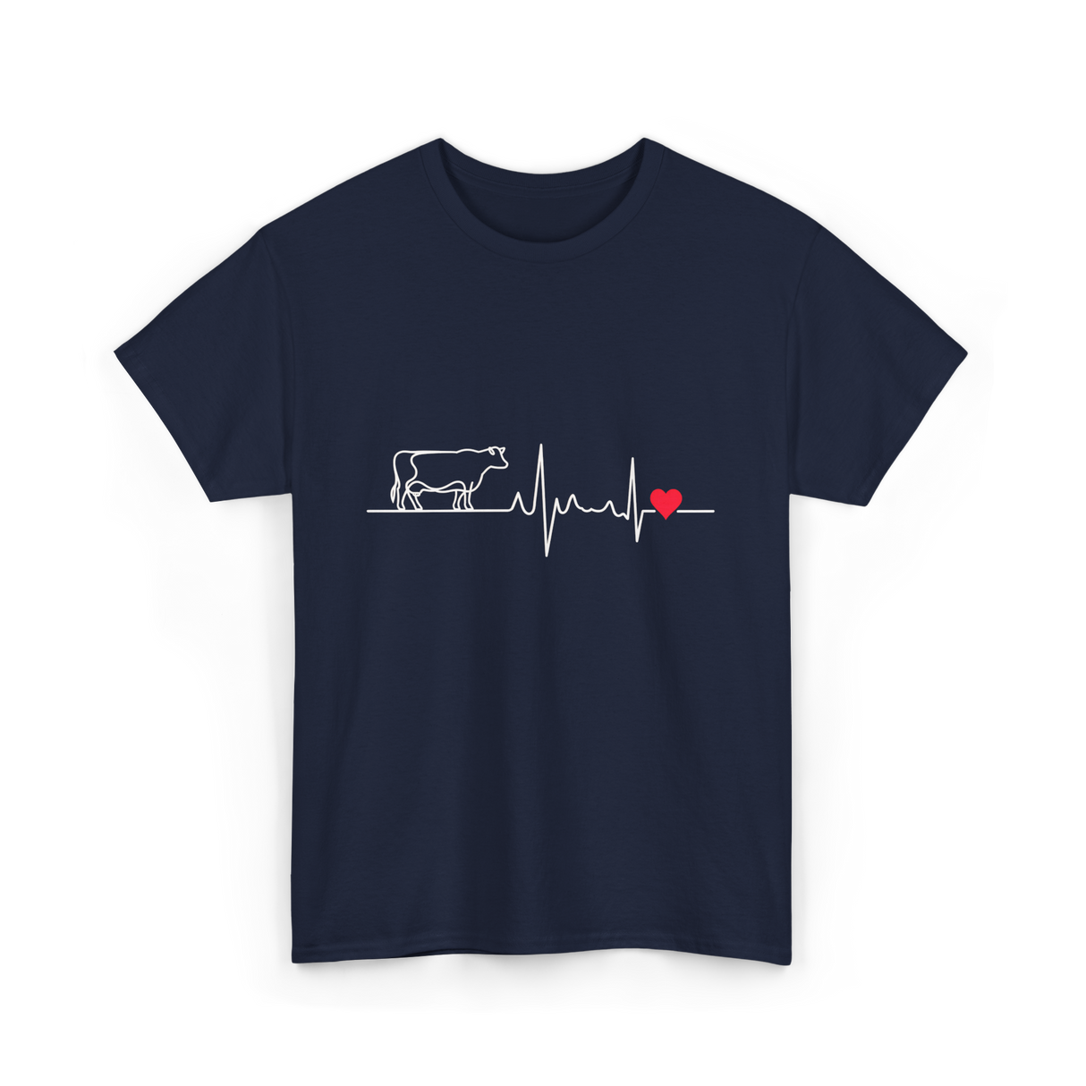 I Love My Cow Heartbeat Cow Lover T-Shirt - Navy