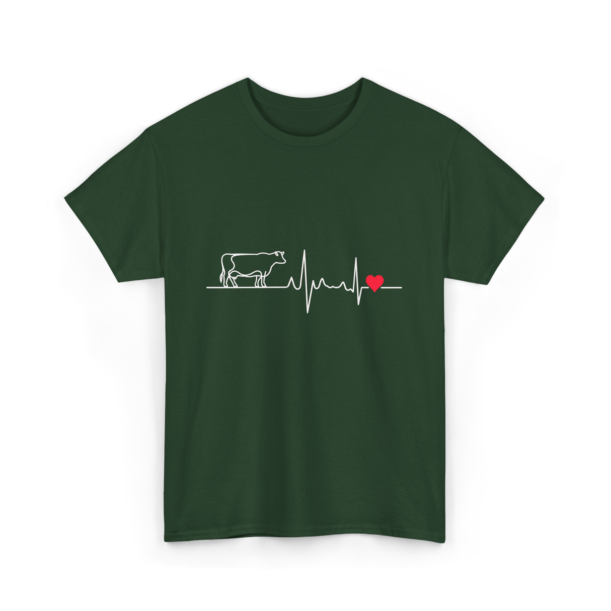 I Love My Cow Heartbeat Cow Lover T-Shirt - Forest Green