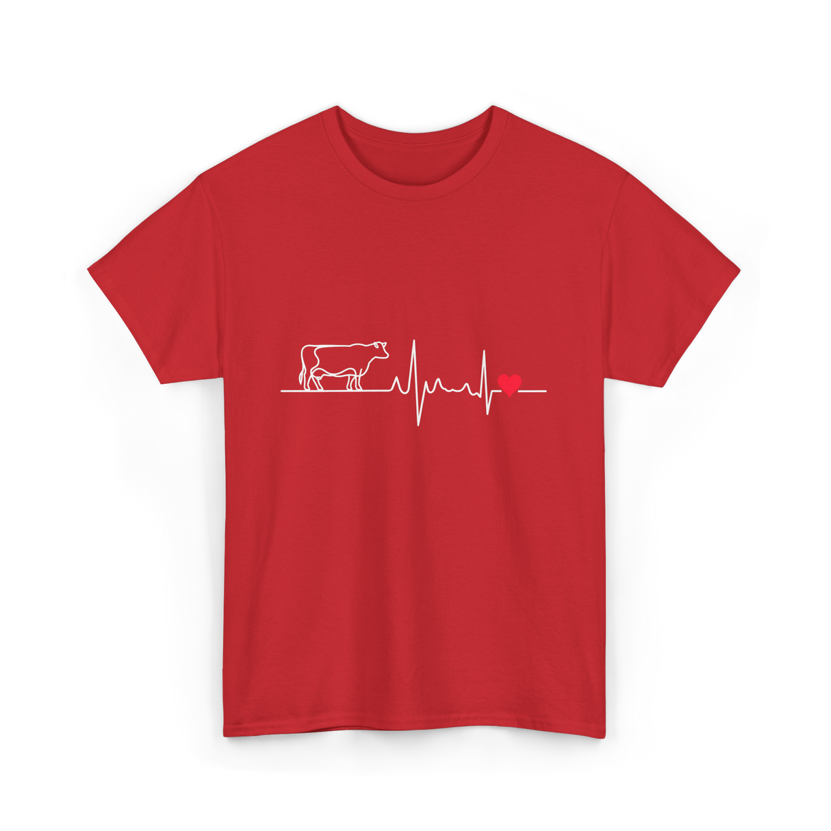 I Love My Cow Heartbeat Cow Lover T-Shirt - Red