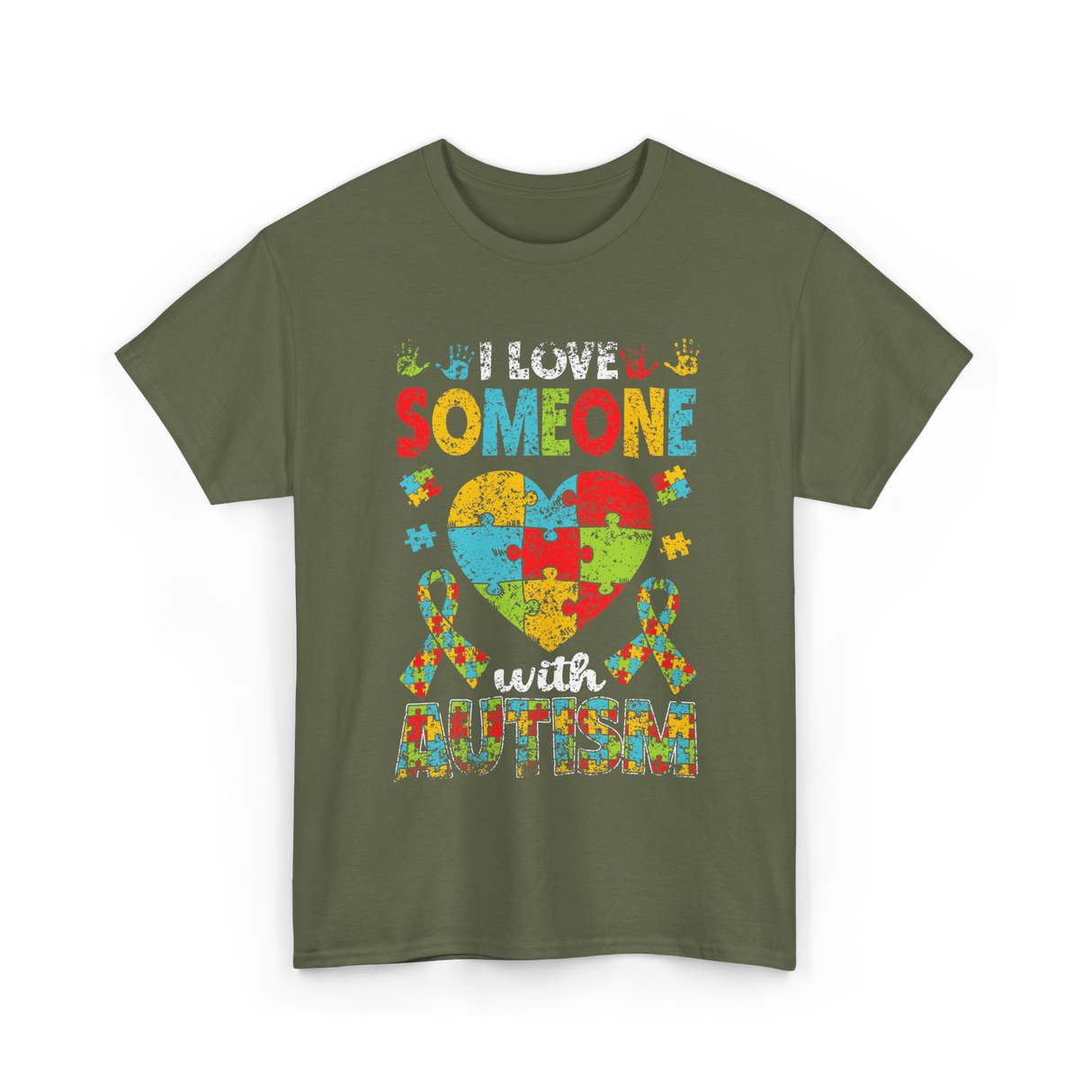 I Love Someone Autism Support T-Shirt - Military Green