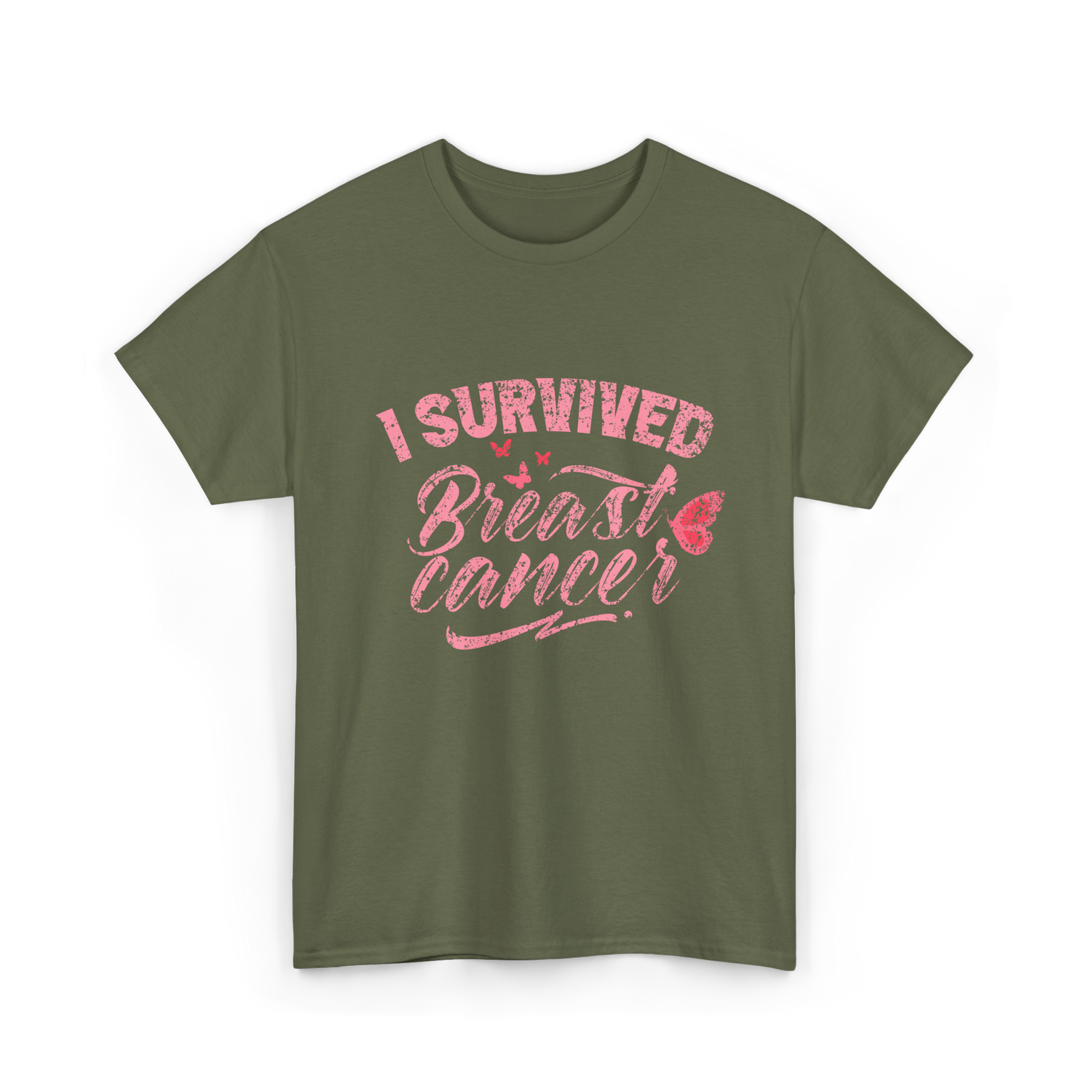 I Survived Breast Cancer Support T-Shirt - Military Green