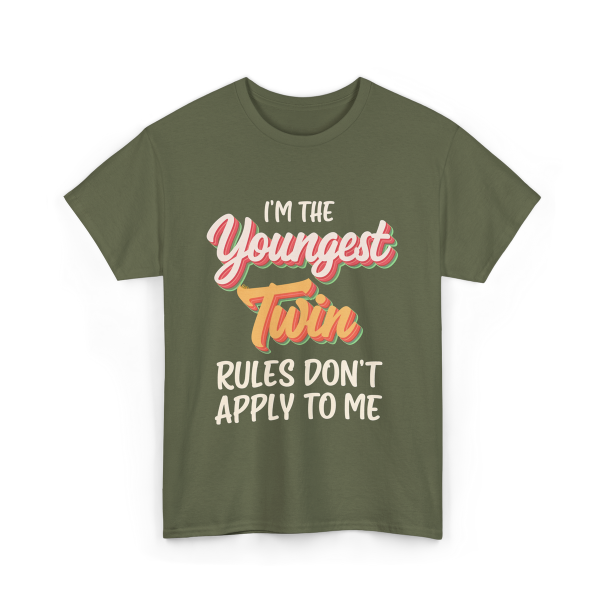 I'm The Youngest Twin Twinning T-Shirt - Military Green