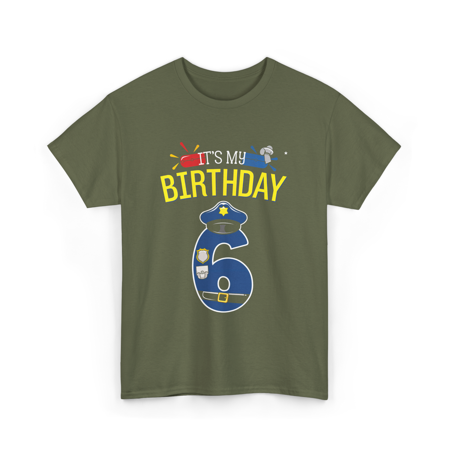 It's My Birthday 6 Police Officer T-Shirt - Military Green
