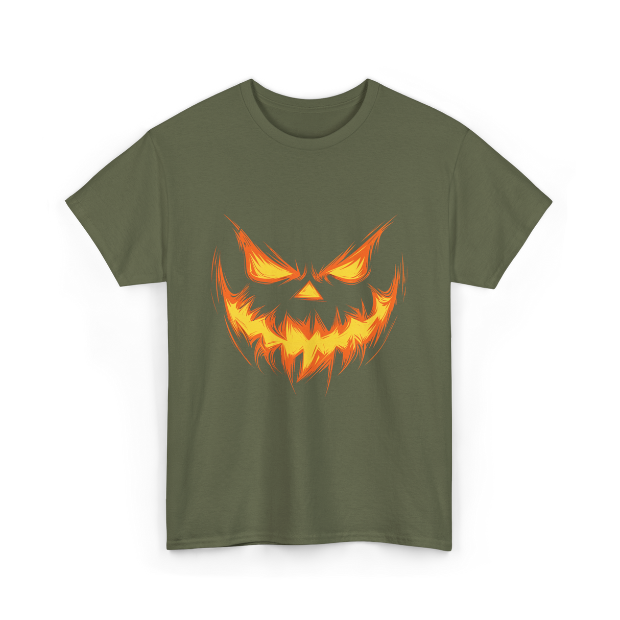 Jack O Lantern Face Pumpkin Halloween T-Shirt - Military Green