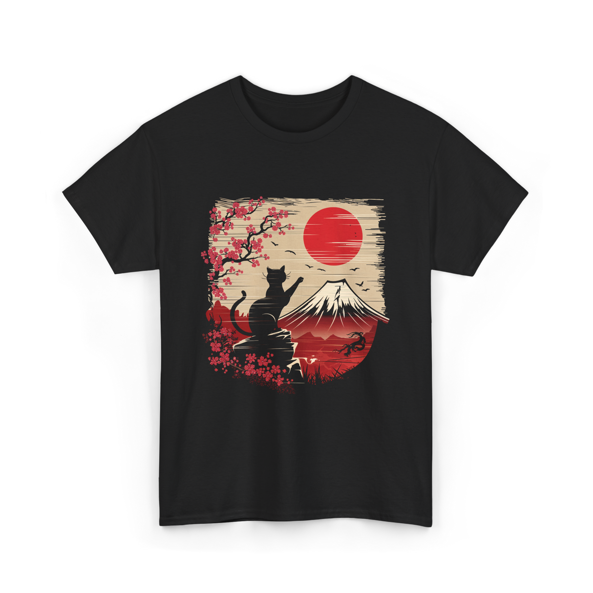 Japan Art Black Cat T-Shirt - Black