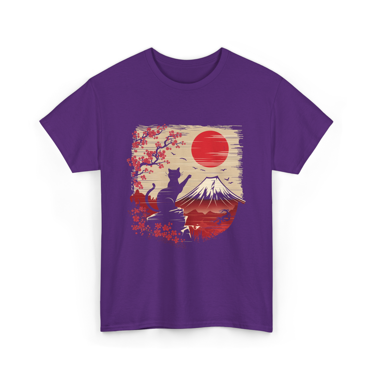 Japan Art Black Cat T-Shirt - Purple