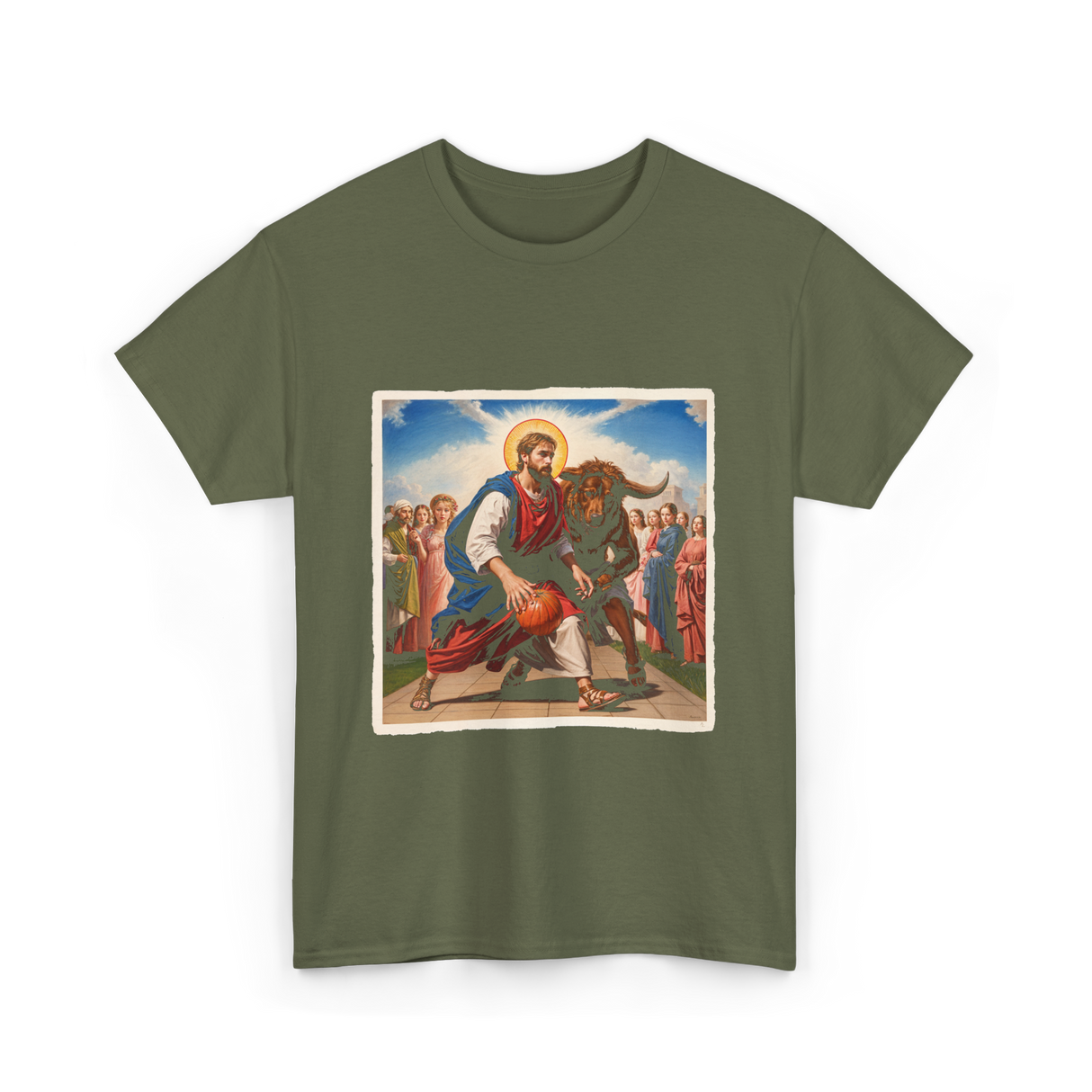 Jesus and Basketball Jesus T-Shirt - Military Green