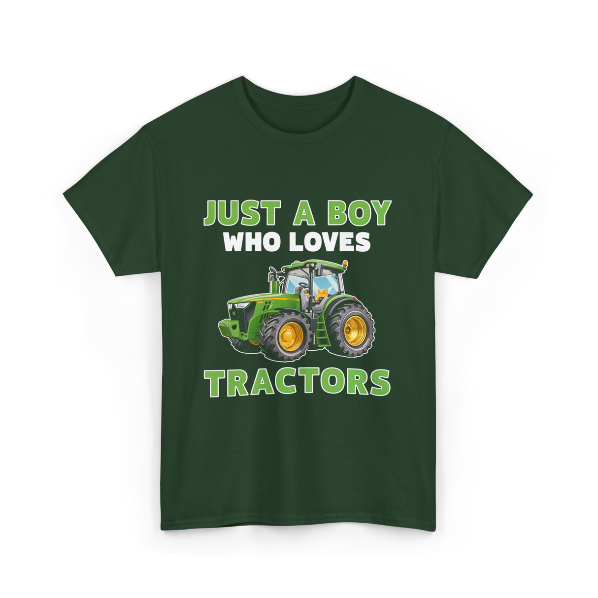 Just A Boy Tractors Farming T-Shirt - Forest Green