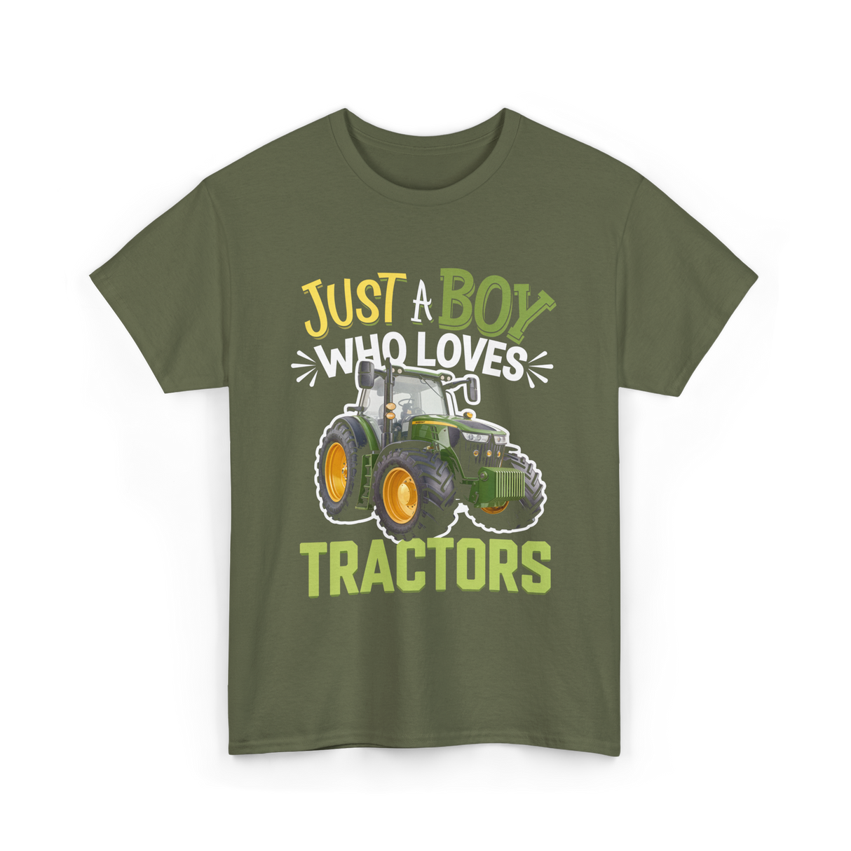 Just A Boy Tractors Farming T-Shirt - Military Green