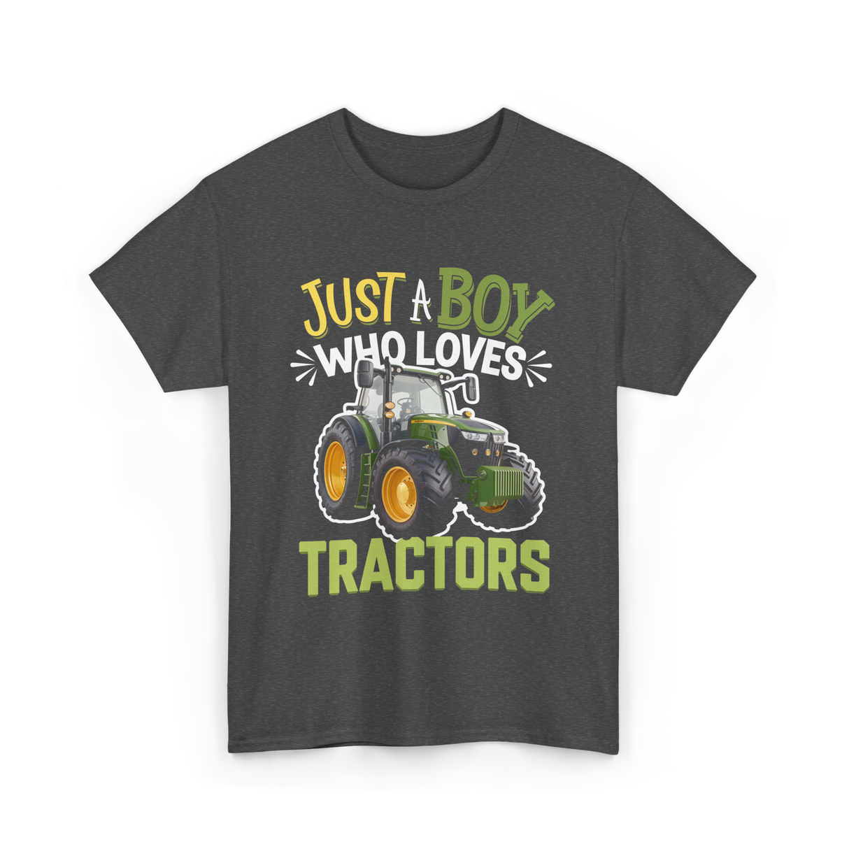 Just A Boy Tractors Farming T-Shirt - Dark Heather