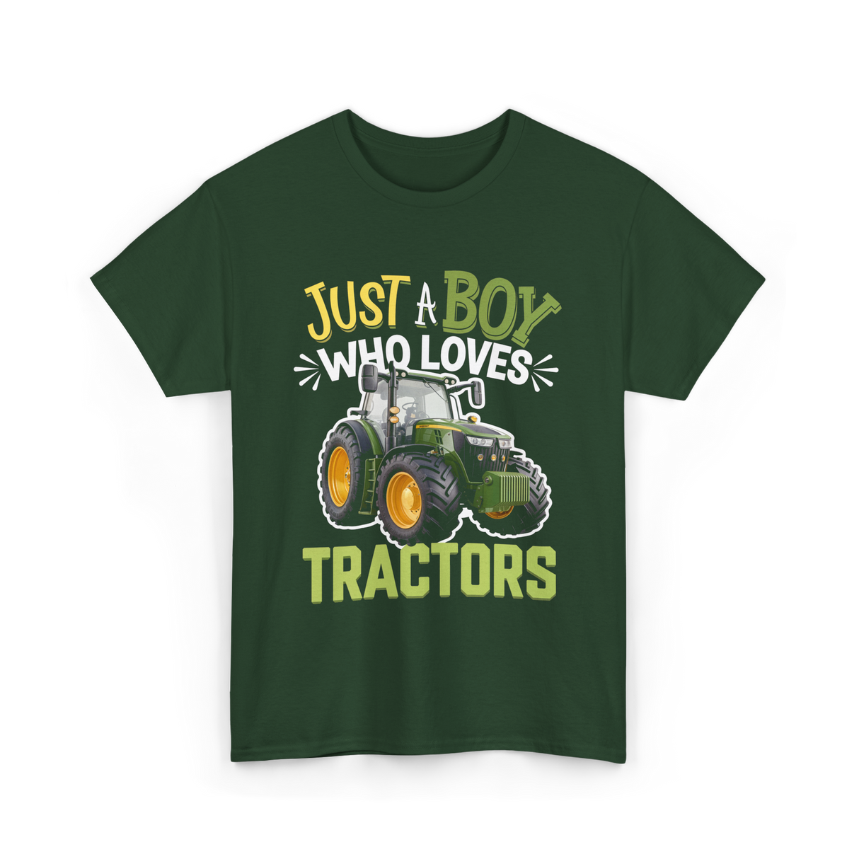Just A Boy Tractors Farming T-Shirt - Forest Green