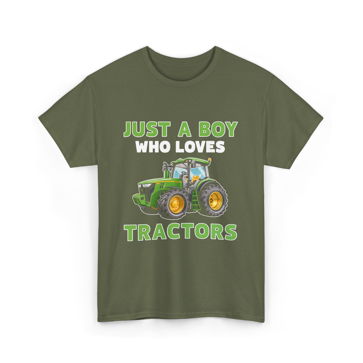 Just A Boy Tractors Farming T-Shirt - Military Green