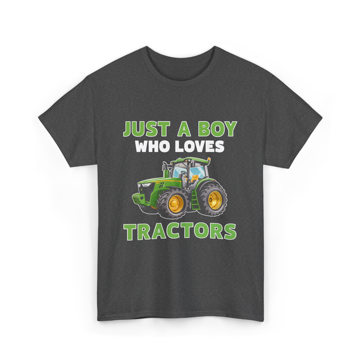 Just A Boy Tractors Farming T-Shirt - Dark Heather