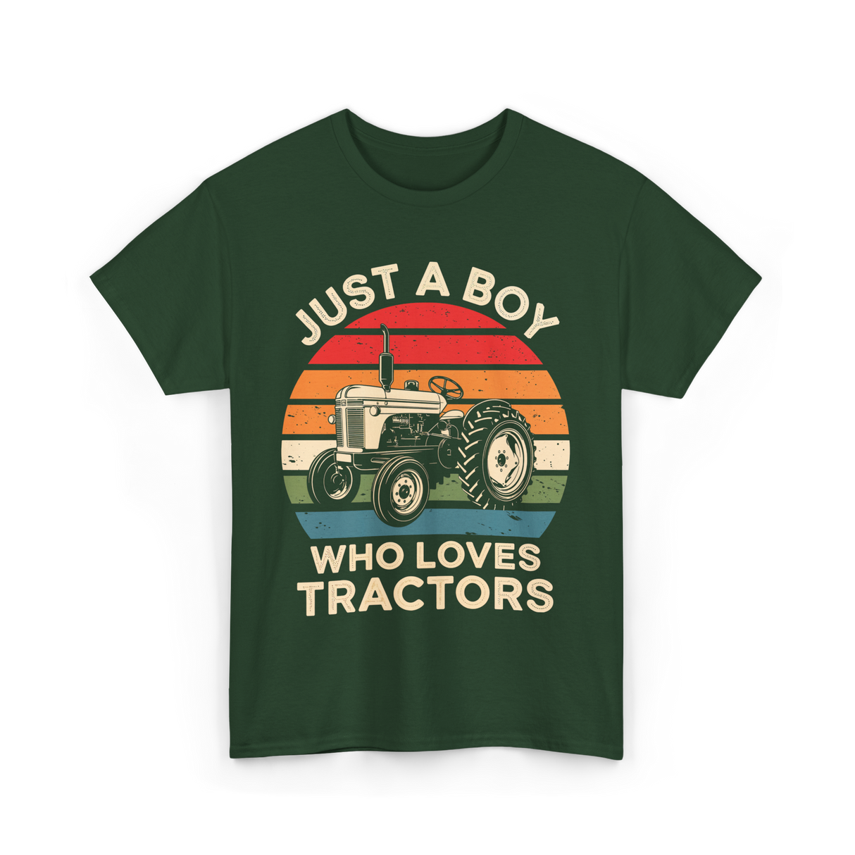 Just A Boy Who Loves Tractors Farm T-Shirt - Forest Green
