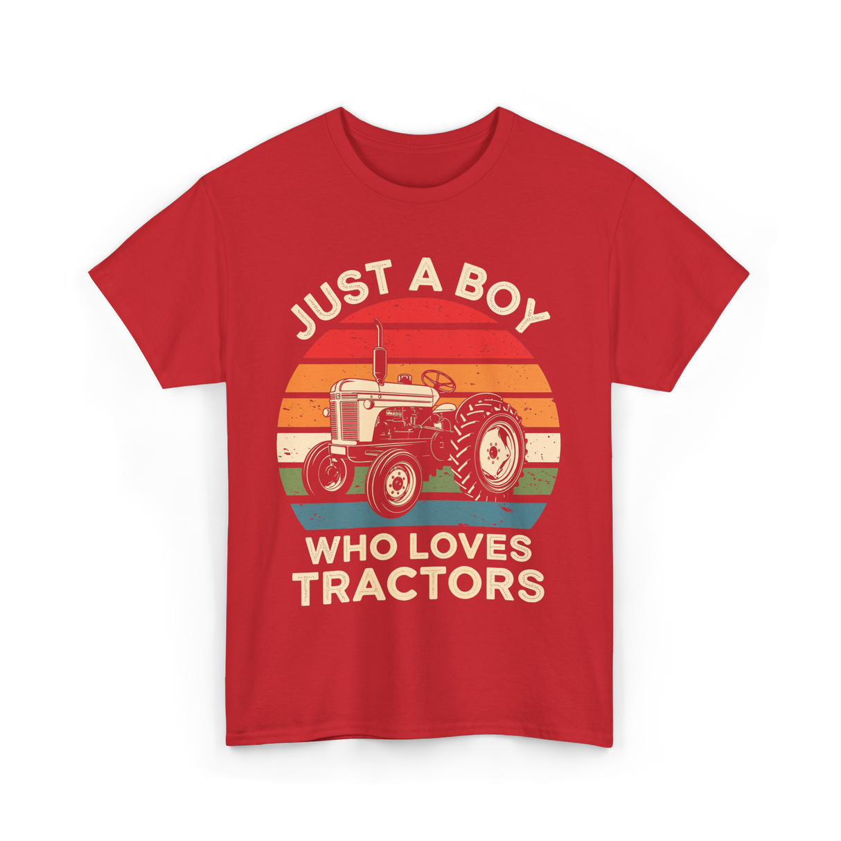 Just A Boy Who Loves Tractors Farm T-Shirt - Red