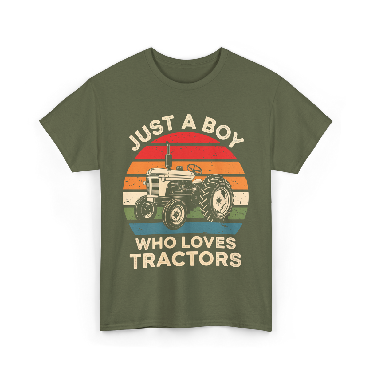 Just A Boy Who Loves Tractors Farm T-Shirt - Military Green